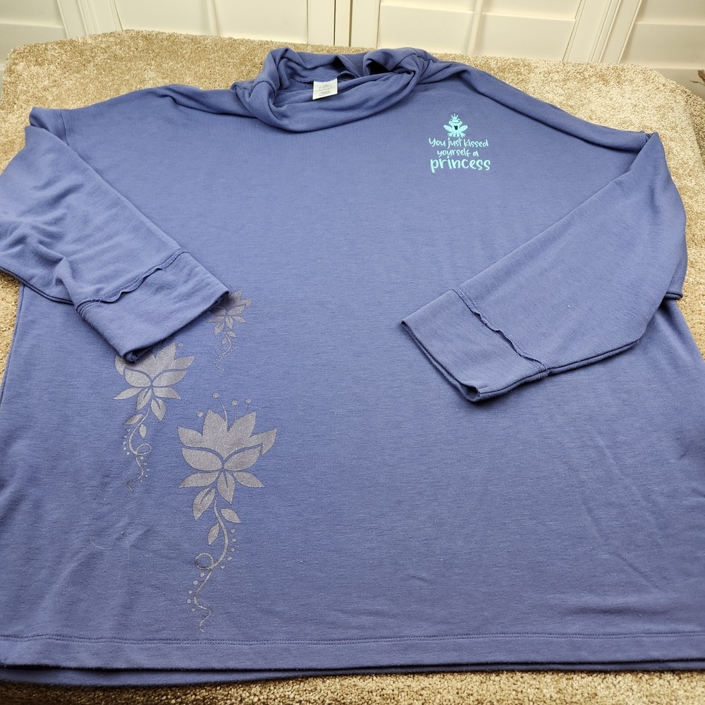 Disney Princess and the Frog Cowl Neck Top Blue Plus 1X Tiana Frog Prince Shirt